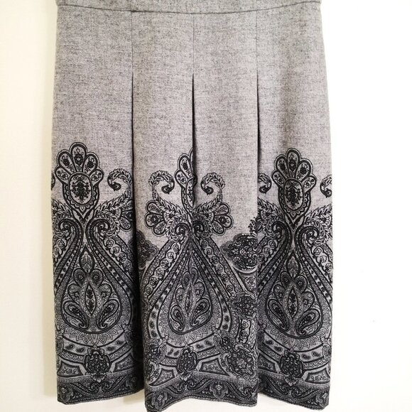 NWOT Talbots Wool Fit & Flare Paisley Print Pleated Cap Sleeve Dress Gray/Black - Picture 4 of 7